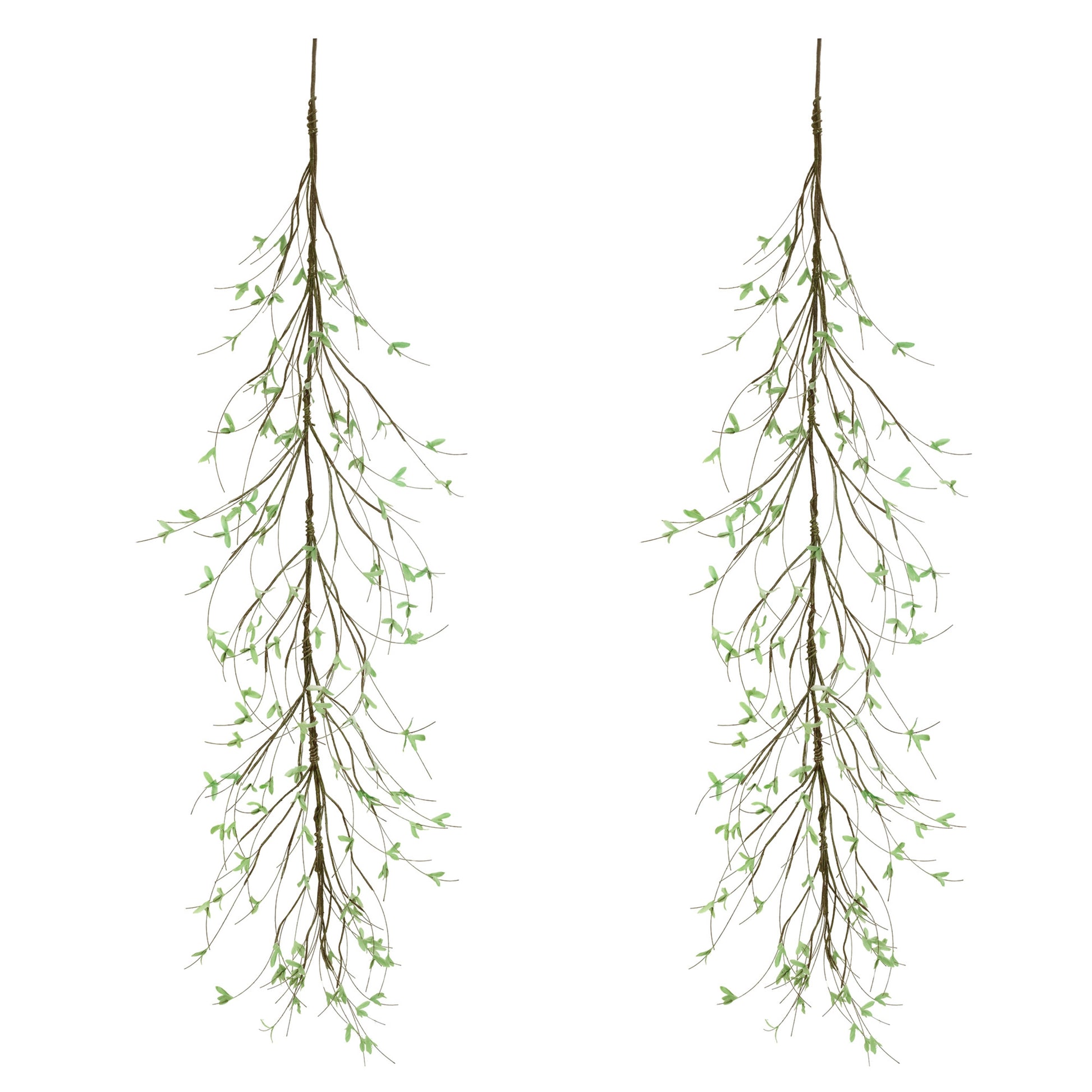 Set of 2 mini leaf twig garlands with green foliage and twig accents

