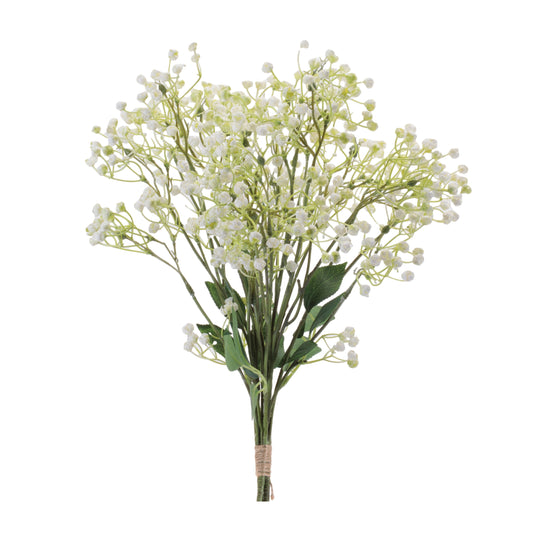 Set of 4 baby’s breath floral bundles with wired stems and fine foliage white accent
