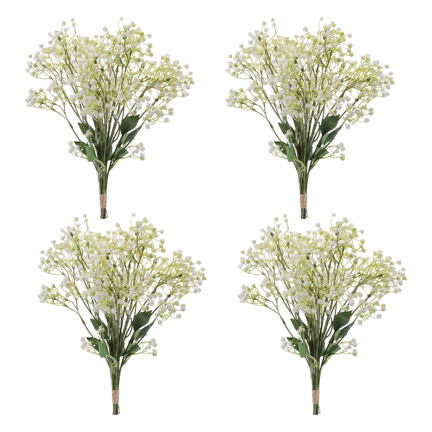 Set of 4 baby’s breath floral bundles with wired stems and fine foliage white accent

