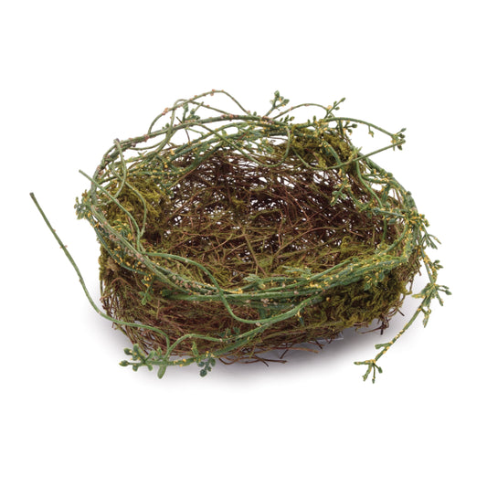 Set of 6 twig bird nests lined with moss, natural rustic décor accent
