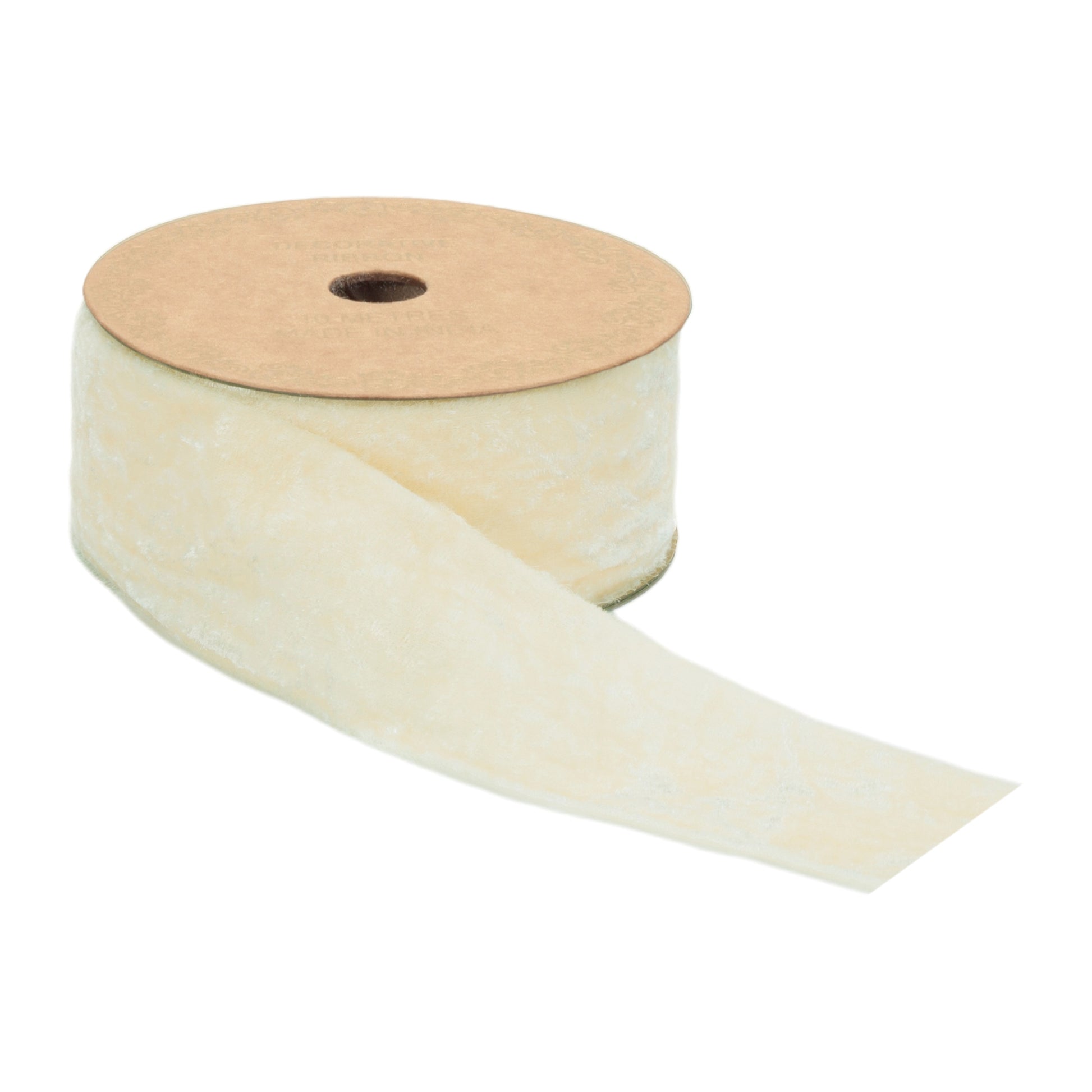 Beige velvet ribbon roll, 2″ wide × 10 yards, with raw fringed edges for flowing bows, wreaths, and rustic décor
