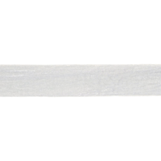 Silver and white velvet ribbon roll, 2″ wide × 10 yards with raw fringed edges—unwired for natural drape in wreaths and bows

