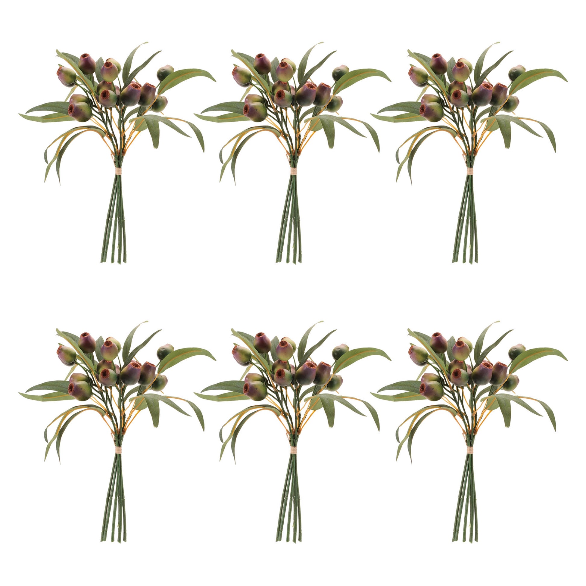 Rustic purple pod foliage bundle set of 6 with raffia wrap and wired stems for wreaths and centerpieces
