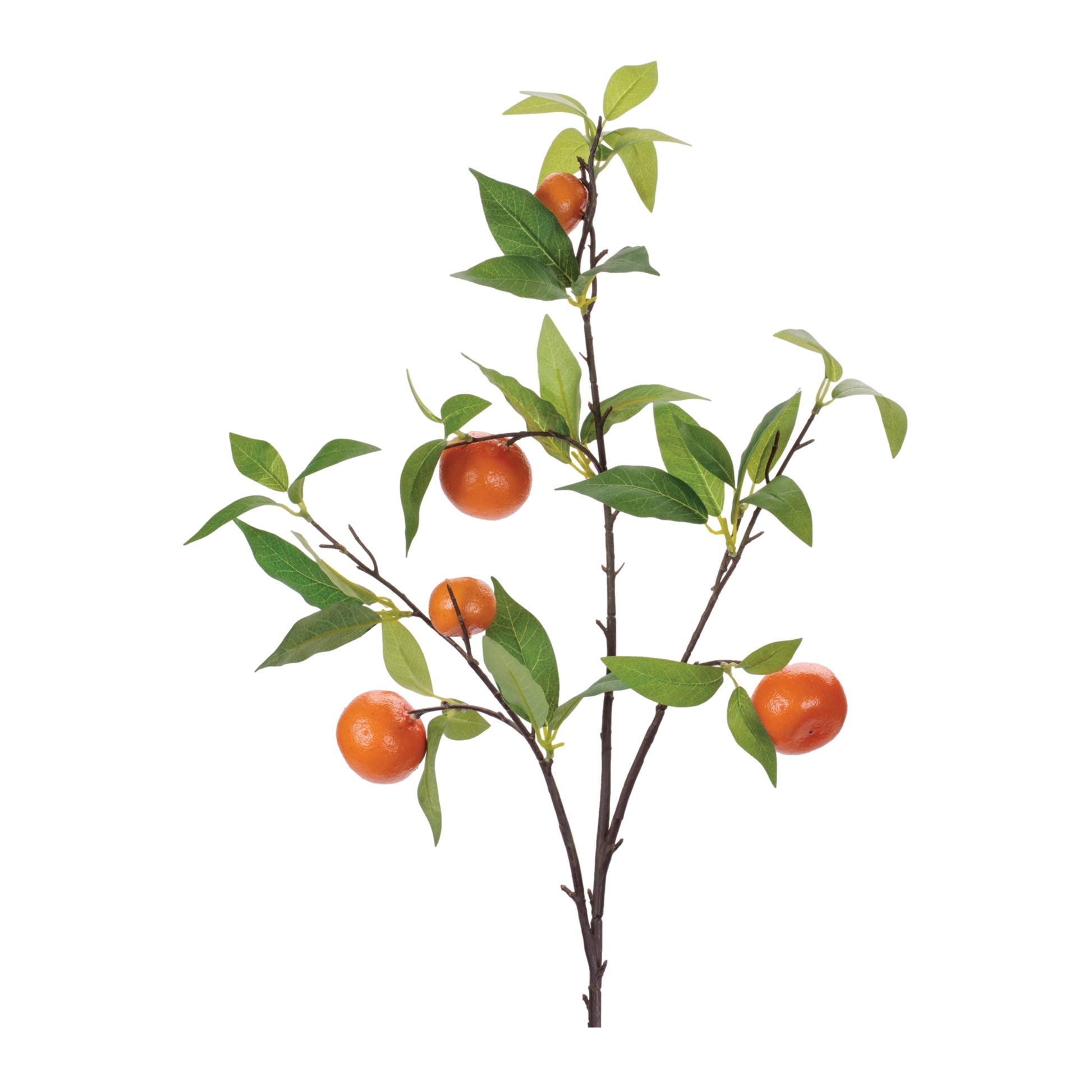 Set of six 34-inch orange fruit foliage branches with lush green leaves and wired stems
