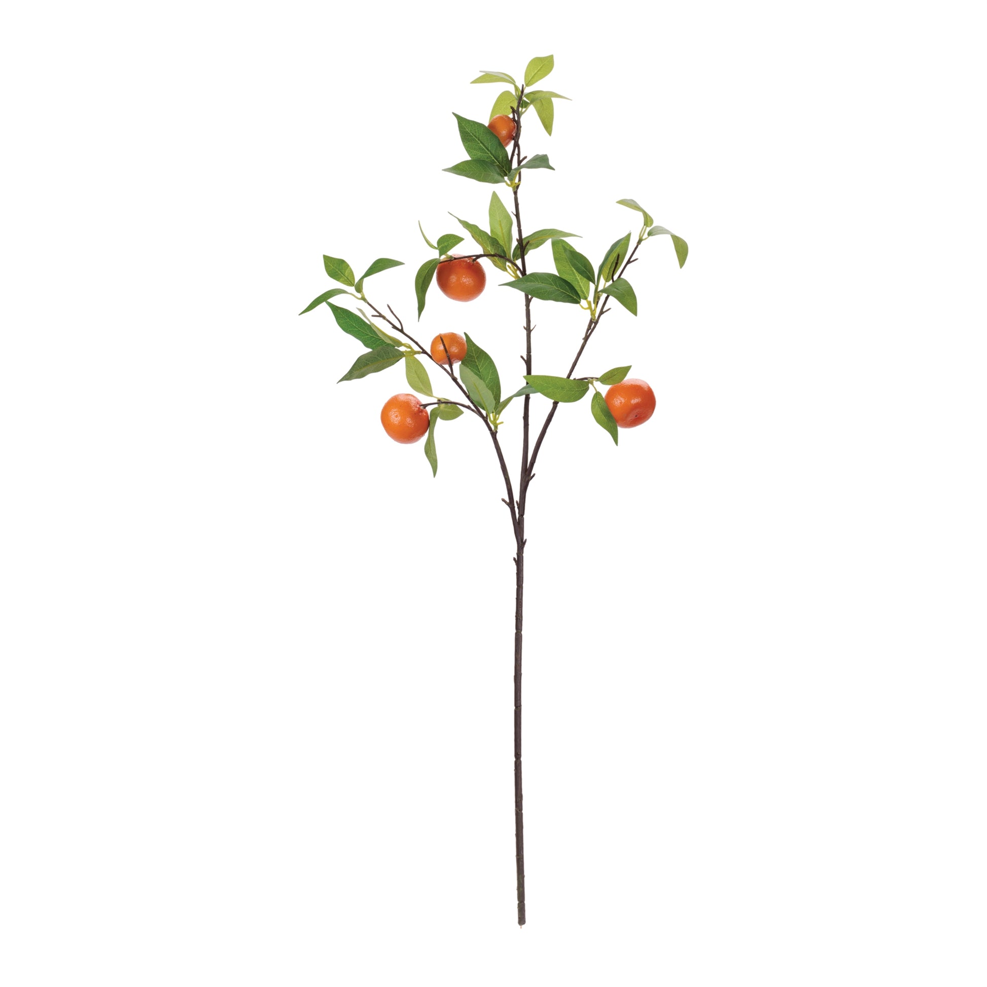 Set of six 34-inch orange fruit foliage branches with lush green leaves and wired stems
