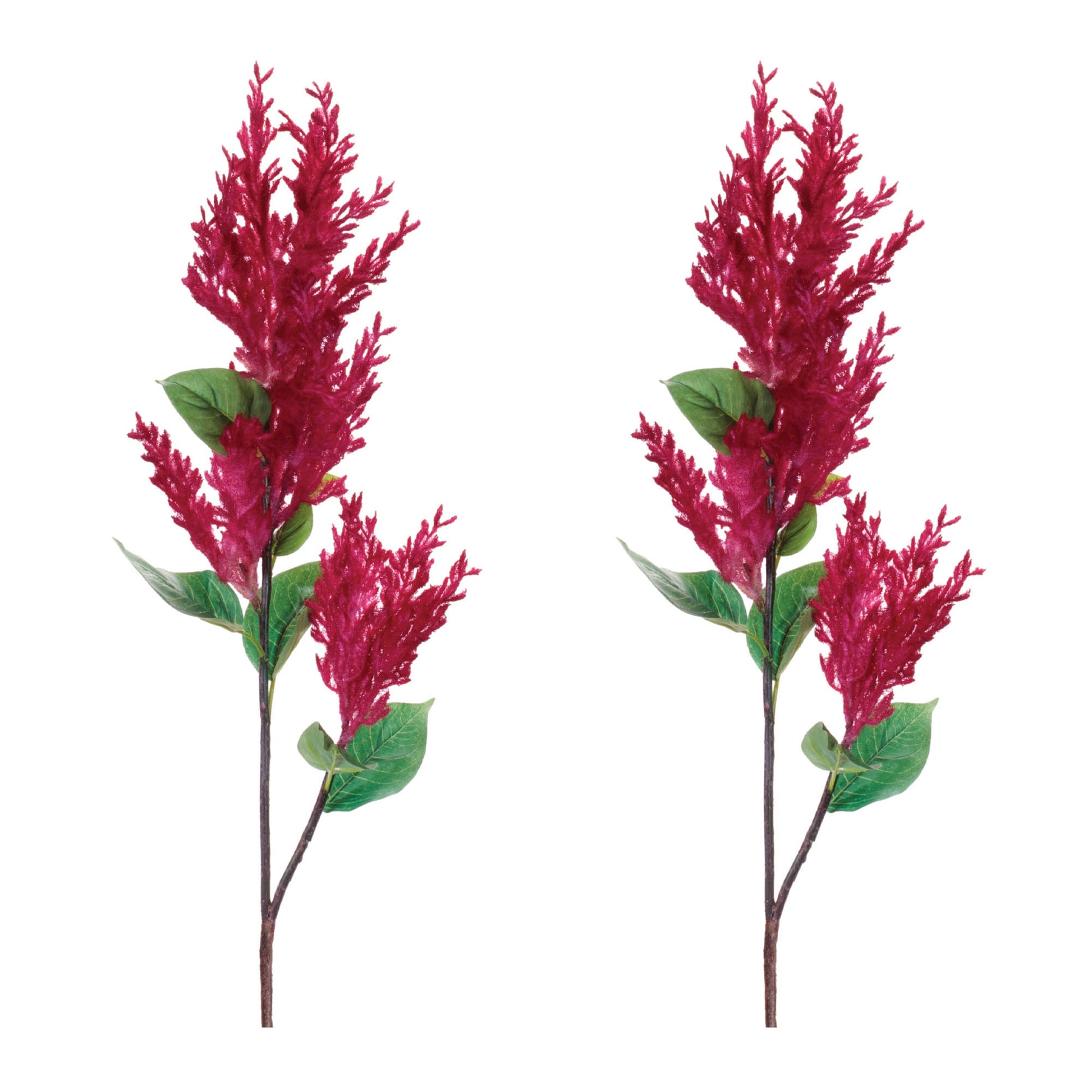 Set of two astilbe floral sprays with soft pink blooms and green foliage, wired stems for spring décor
