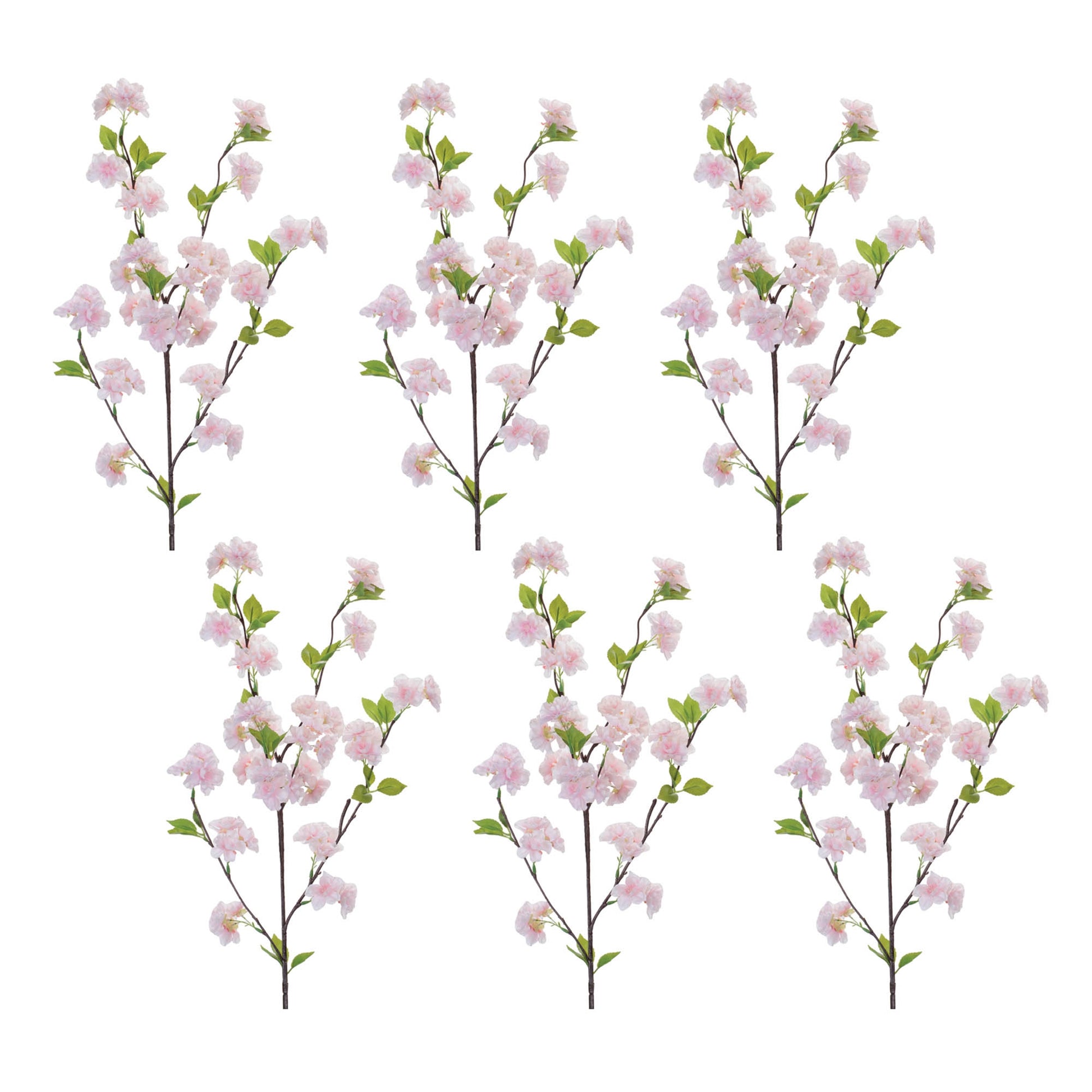 Set of six apple blossom branches with pink and white blossoms and realistic branch detailing for spring décor
