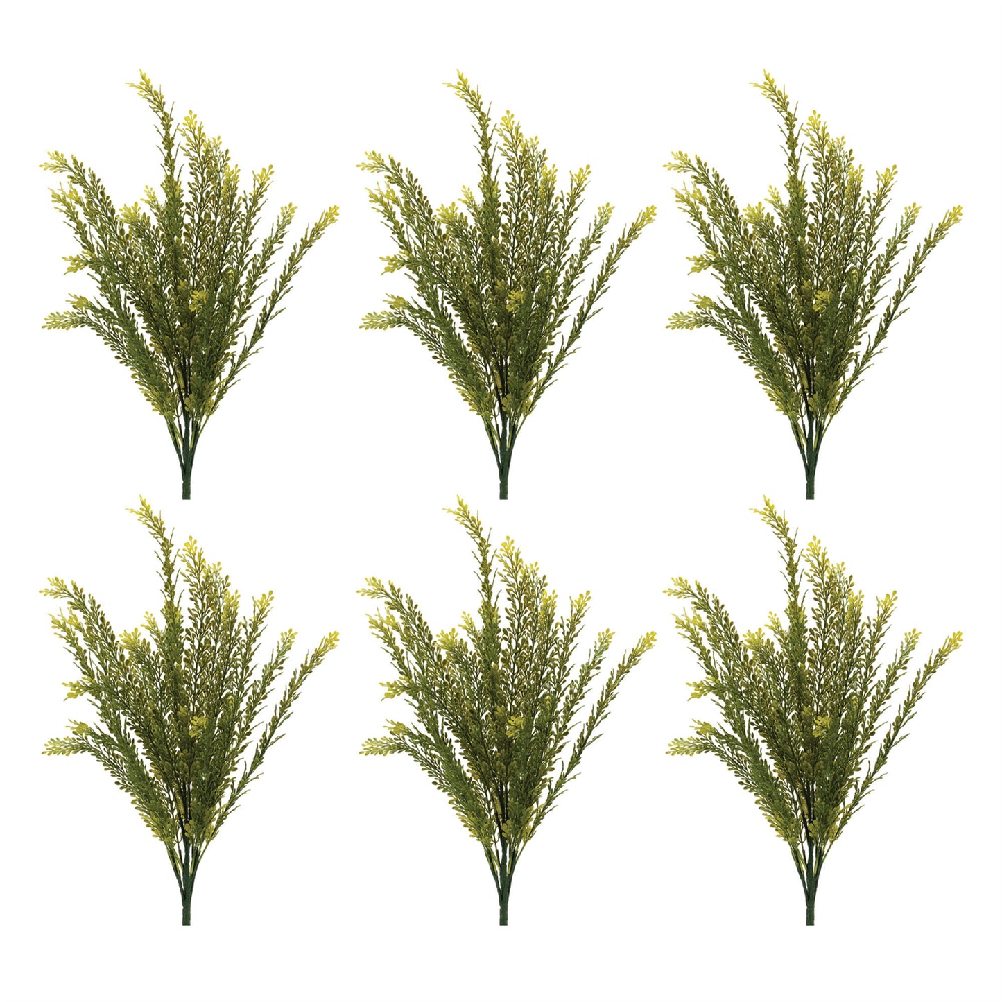 Set of six baby tears foliage bushes in vibrant green with delicate leaves and wired stems for interior décor

