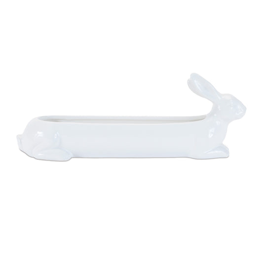 Set of four glossy white ceramic bunny planters with built-in cavities for succulents or flowers, spring décor
