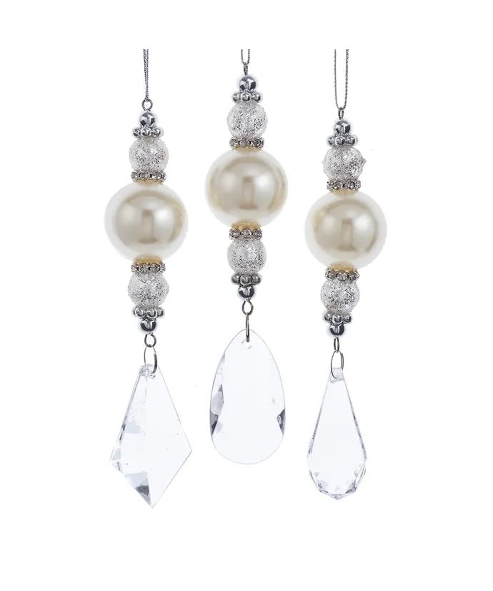 Elegant Crystal & Pearl Drop Ornaments (5.75", Set of 3) | Kurt S. Adler Decor