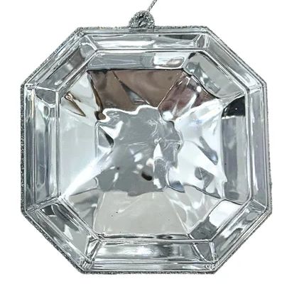 4-inch clear acrylic precious gem ornament shown in round and square faceted shapes
