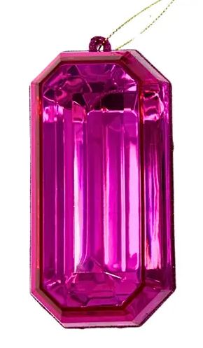 5-inch fuchsia acrylic gem ornament available in rectangle or oblong faceted designs
