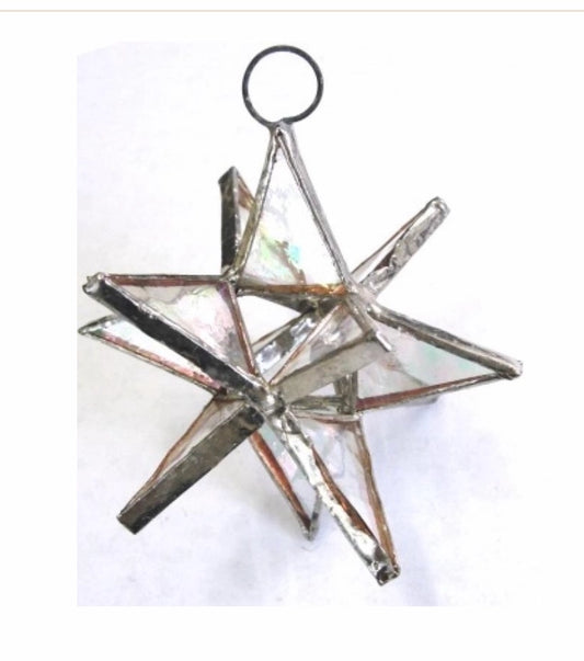 3" Moravian Star Handmade Stained Glass Ornament - Iridescent Clear