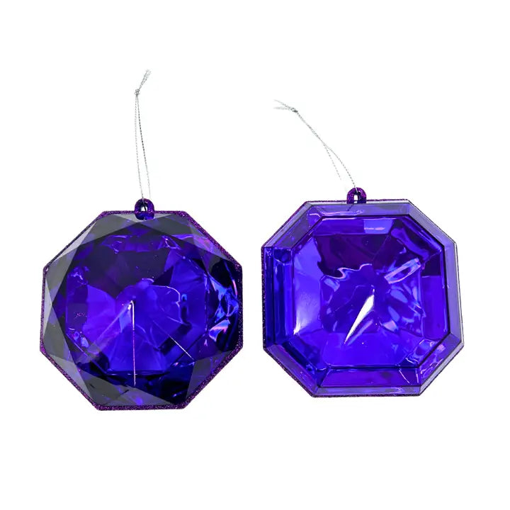 4" Midnight Purple - Acrylic Rnd/Sqr Precious Gem Ornament 2 Assorted