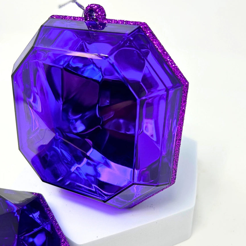 4" Midnight Purple - Acrylic Rnd/Sqr Precious Gem Ornament 2 Assorted