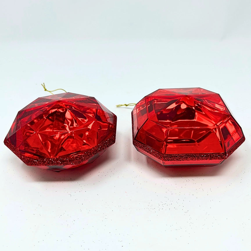 4" Red - Acrylic Rnd/Sqr Precious Gem Ornament 2 Assorted