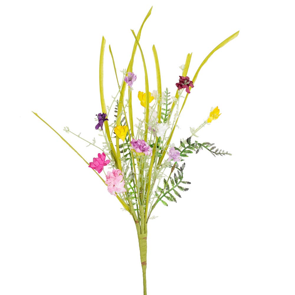Mixed wildflower spray demonstrating flexible hand-wrapped wire stems perfect for floral arrangements and wreath making
