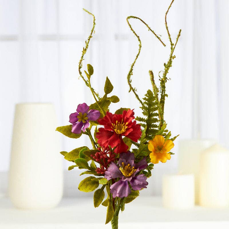 12 inch mixed wildflowers and greenery pick with garden style design for natural floral arrangements
