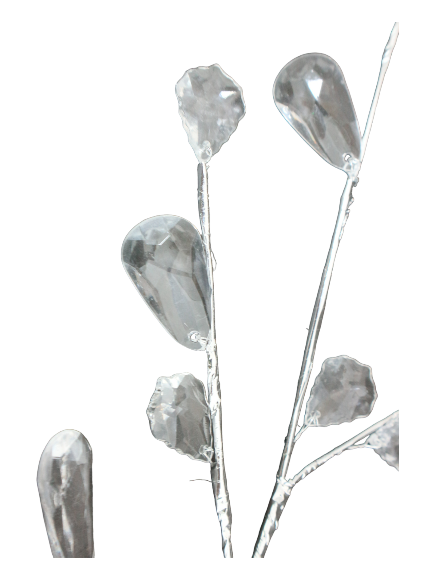 Multiple angle view of clear acrylic leaf pick showing versatile styling options for floral arrangements